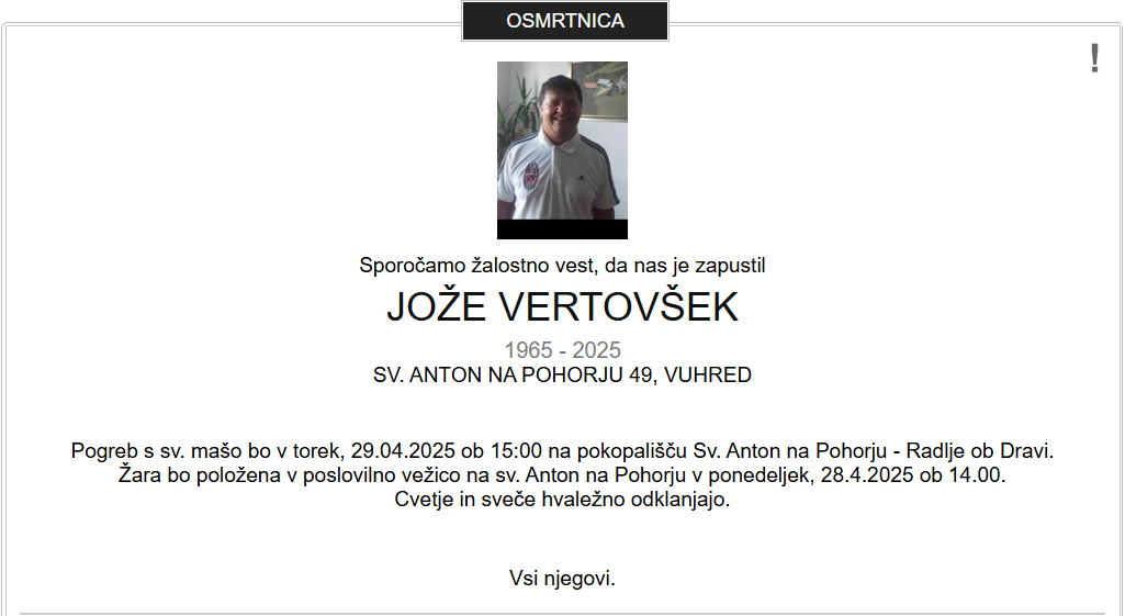 Umrl je Jože Vertovšek, nekdanji predsednik NK Radlje